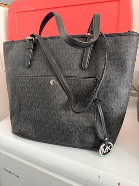 Michael Kors Black MK Logo Tote with Charm